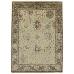 Tapis de style transitionnel avec motif d'Oushak et couleurs neutres