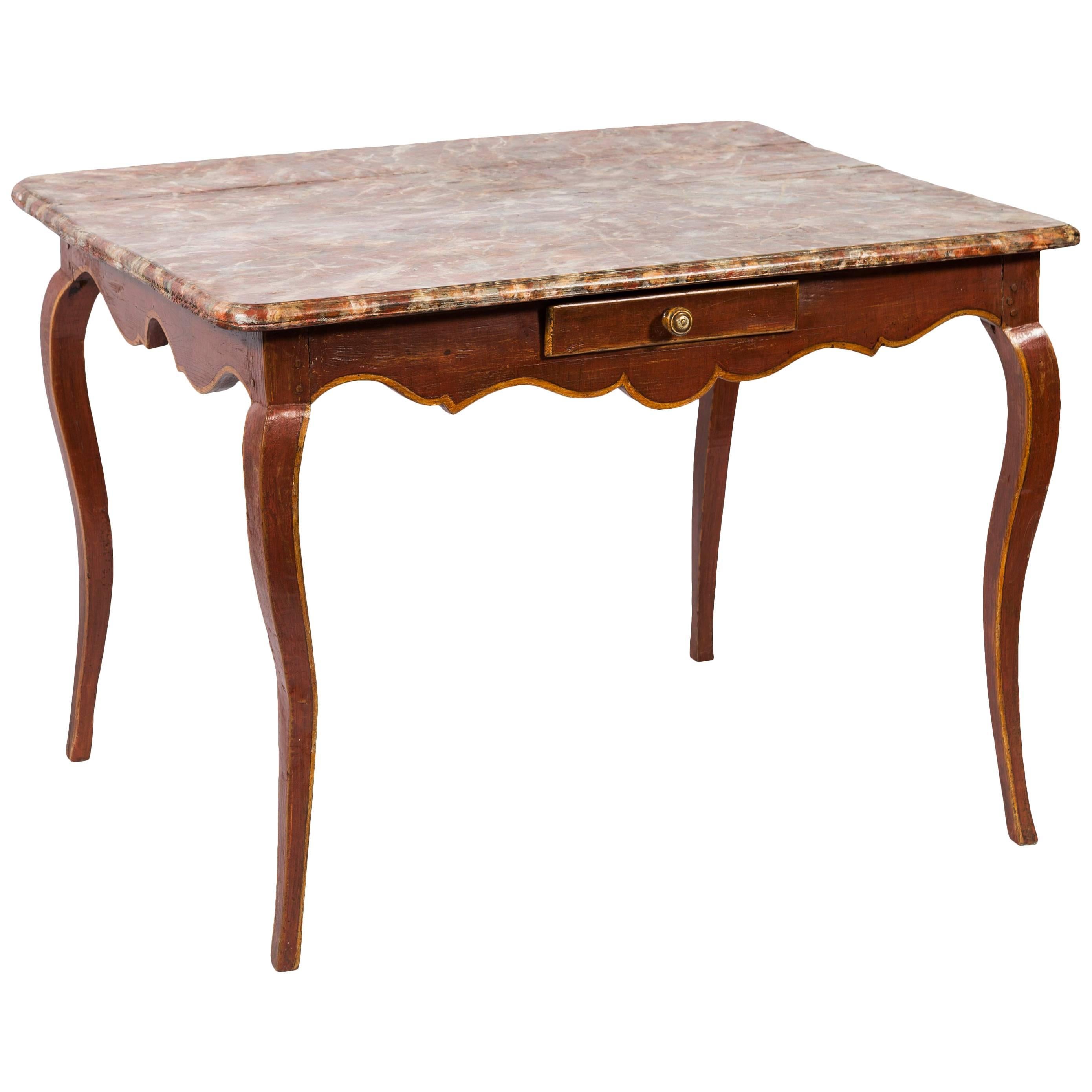 19th Century French Painted Wood Table with Faux Marble Top For Sale