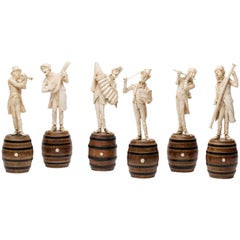 Group of Six 19th Century German Hand-Carved Ivory Musicians