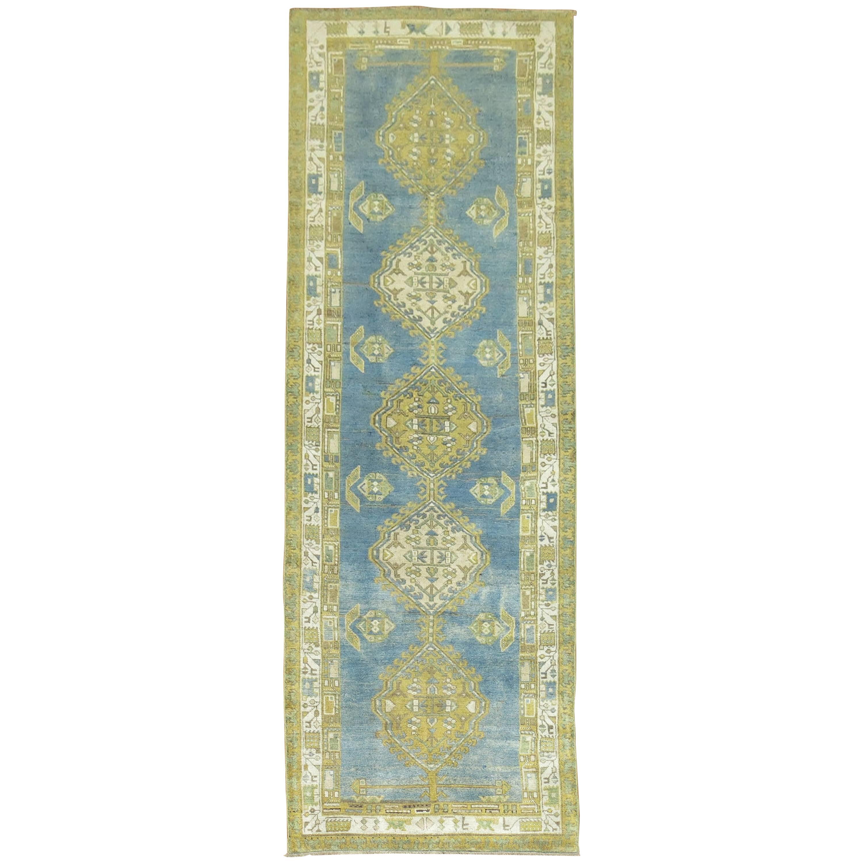 Antique Persian Runner in Sky Blue and Green
