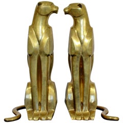 Paire de sculptures de table en forme de chat guépard en bronze et laiton:: de style moderne du milieu du siècle dernier