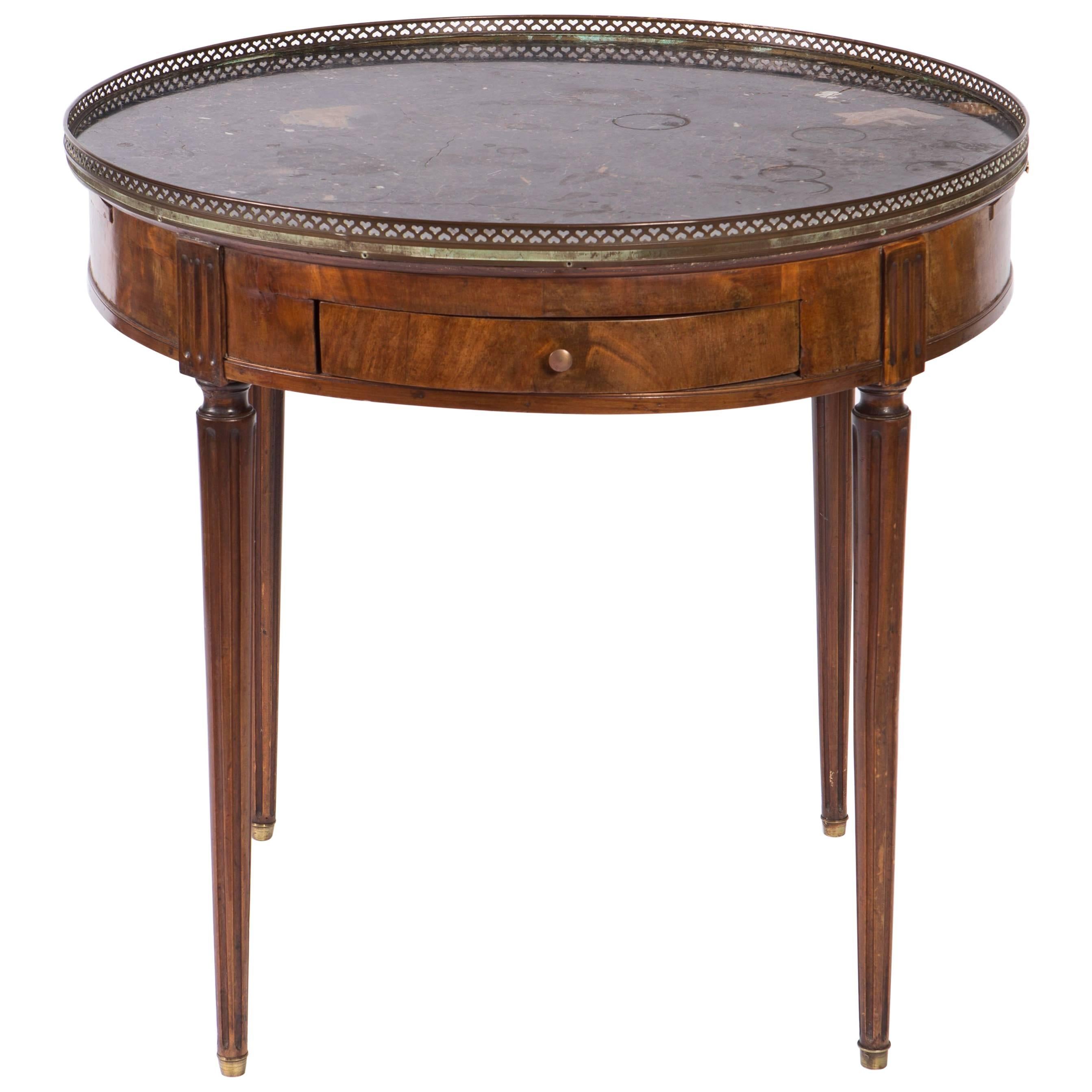19th Century French Round Mahogany Side Table with Marble Top