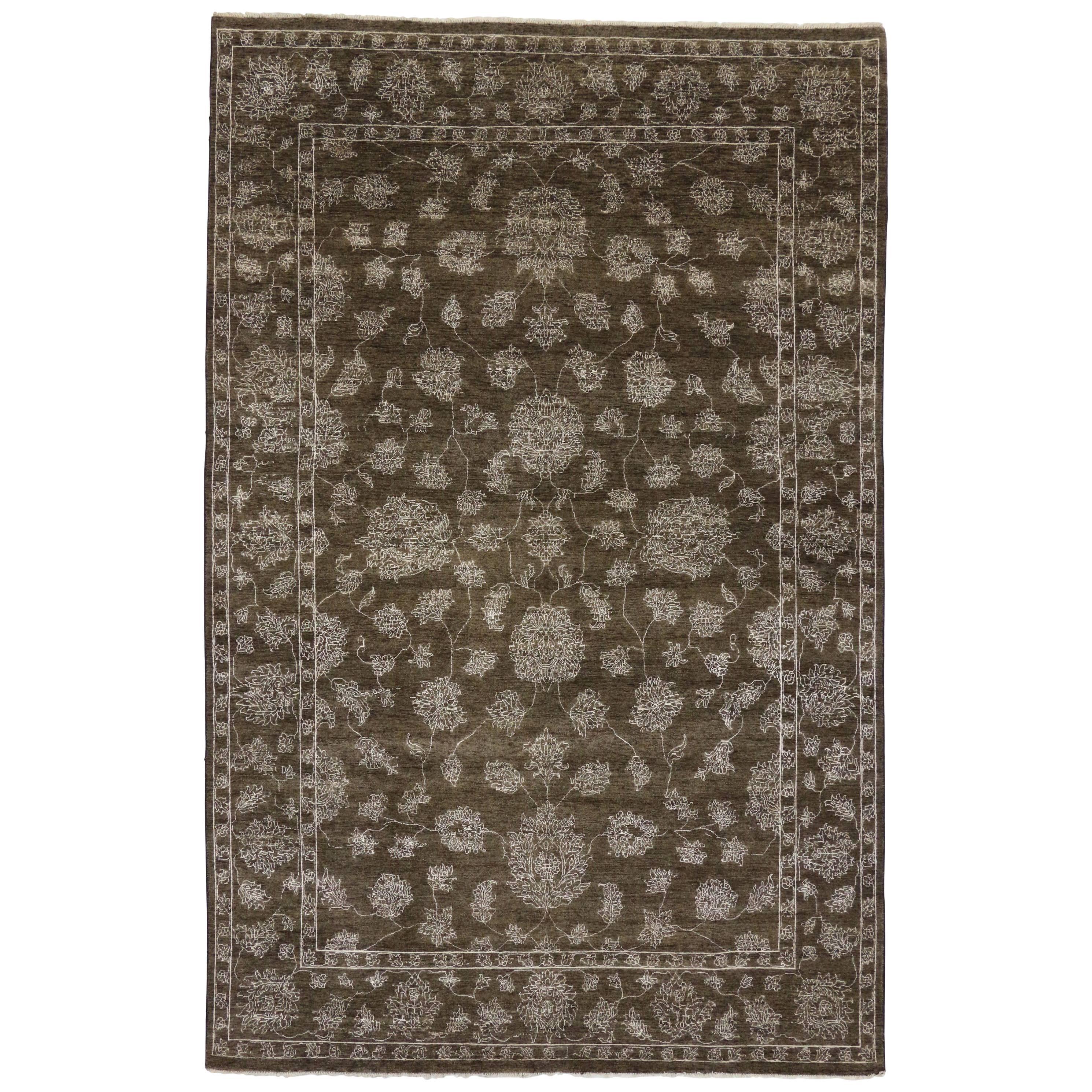 New Transitional Area Rug with Oushak Pattern and Modern Style