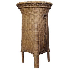 Rare and Highly Decorative, Handcrafted Antique Rattan & Bamboo Umbrella Stand 
