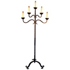 Retro Neoclassical Style Floor Lamp in Wrought Iron, circa 1950