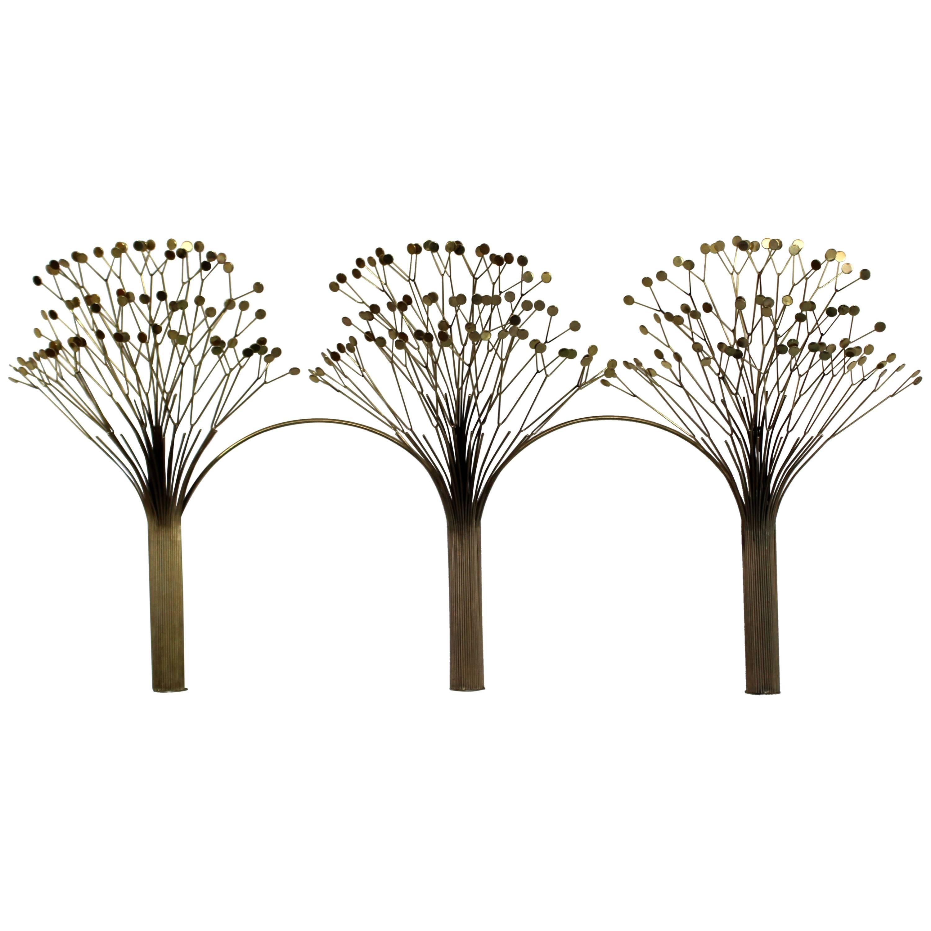 Mid-Century Modern Rare Jere Brass Three Tree Wall Sculpture Signed Dated 1970s