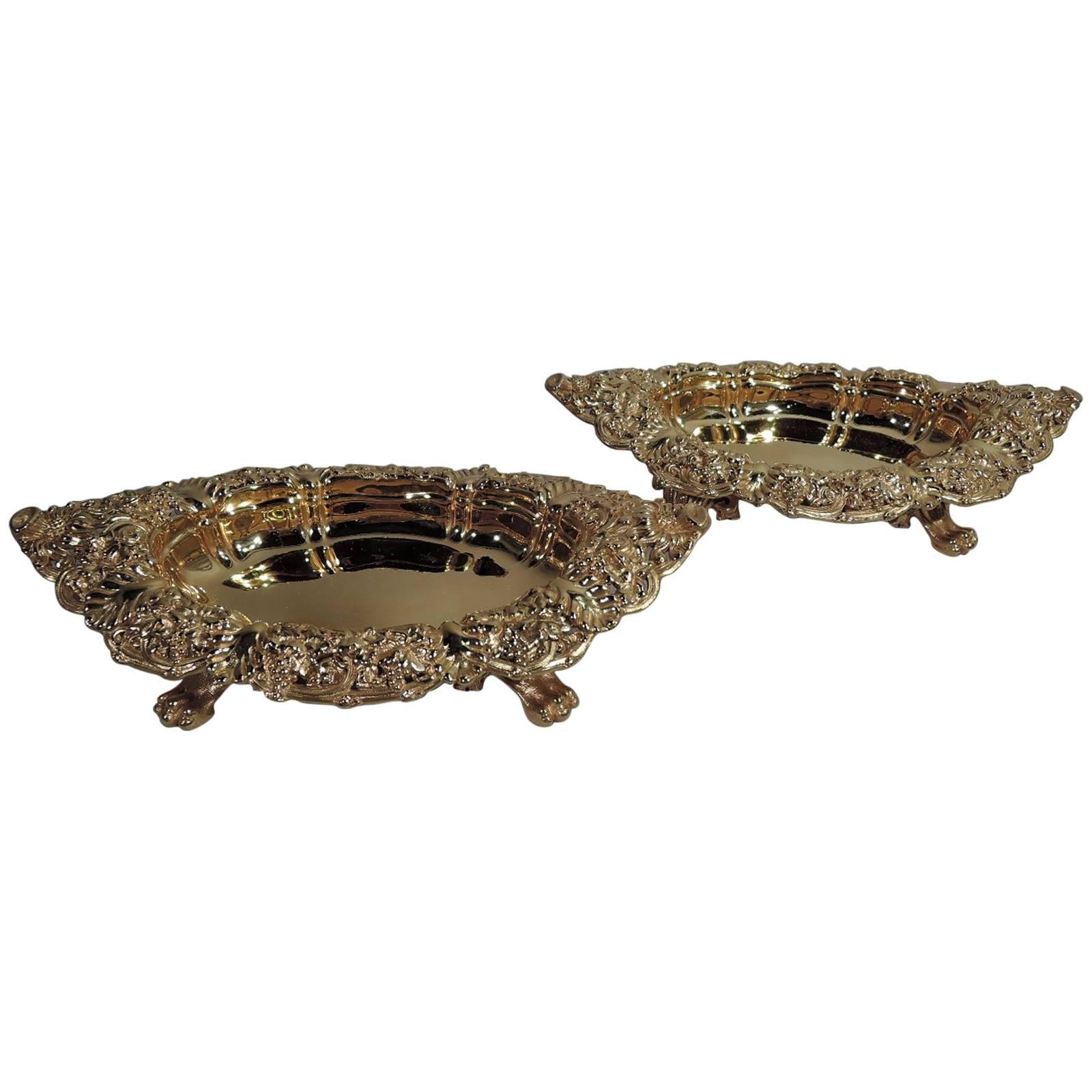 Pair of Antique Tiffany Gilt Sterling Silver Footed Bowls