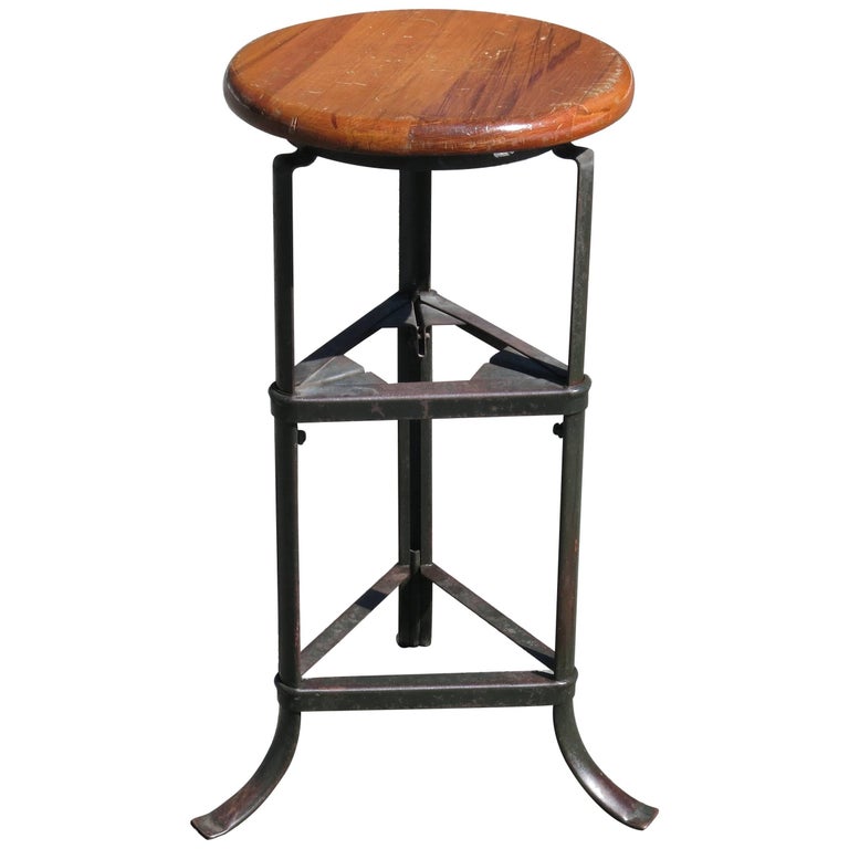 Vintage Industrial Wood and Steel Counter Island Adjustable Bar Stool