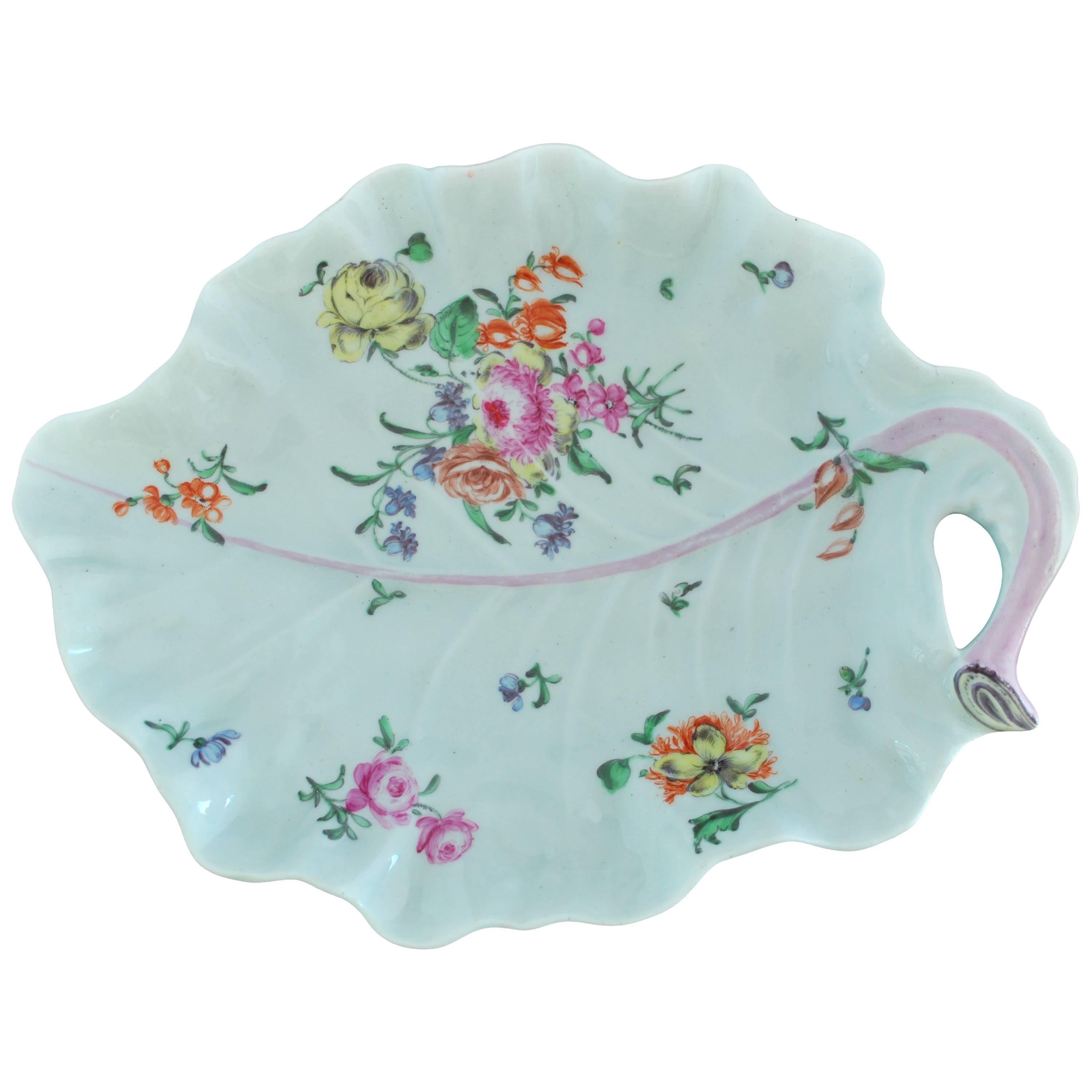Leaf-Shaped Dish, London Decorated, Worcester, circa 1760