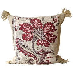 18th Century French Antique Red and White Flower Pillow