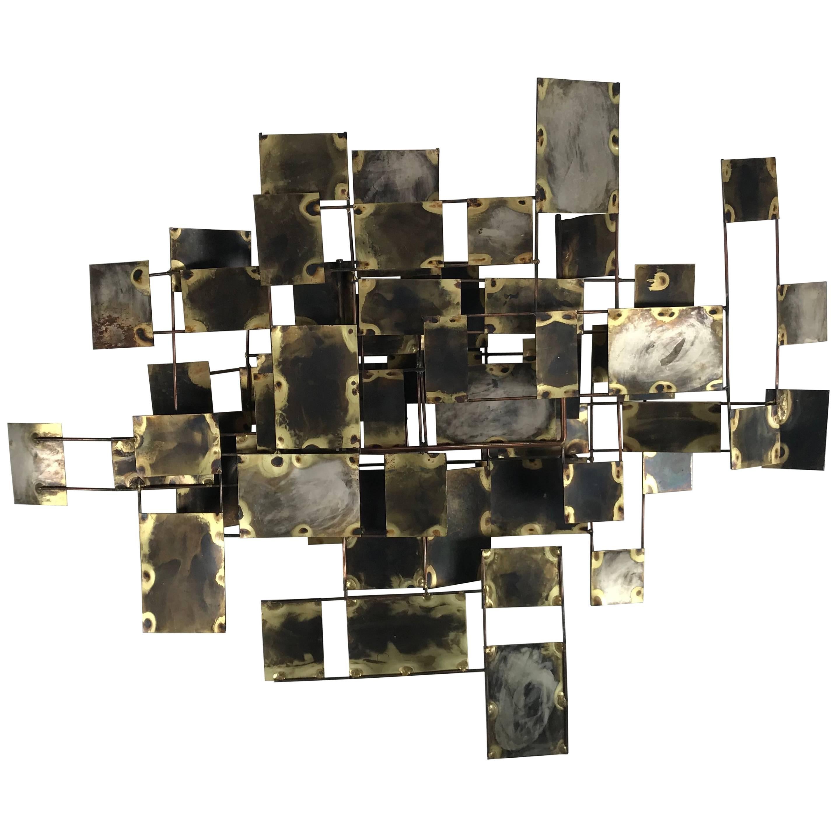 Brutalist Brass and Copper Wall Sculpture "Labyrinth" by Curtis Jere, 1969