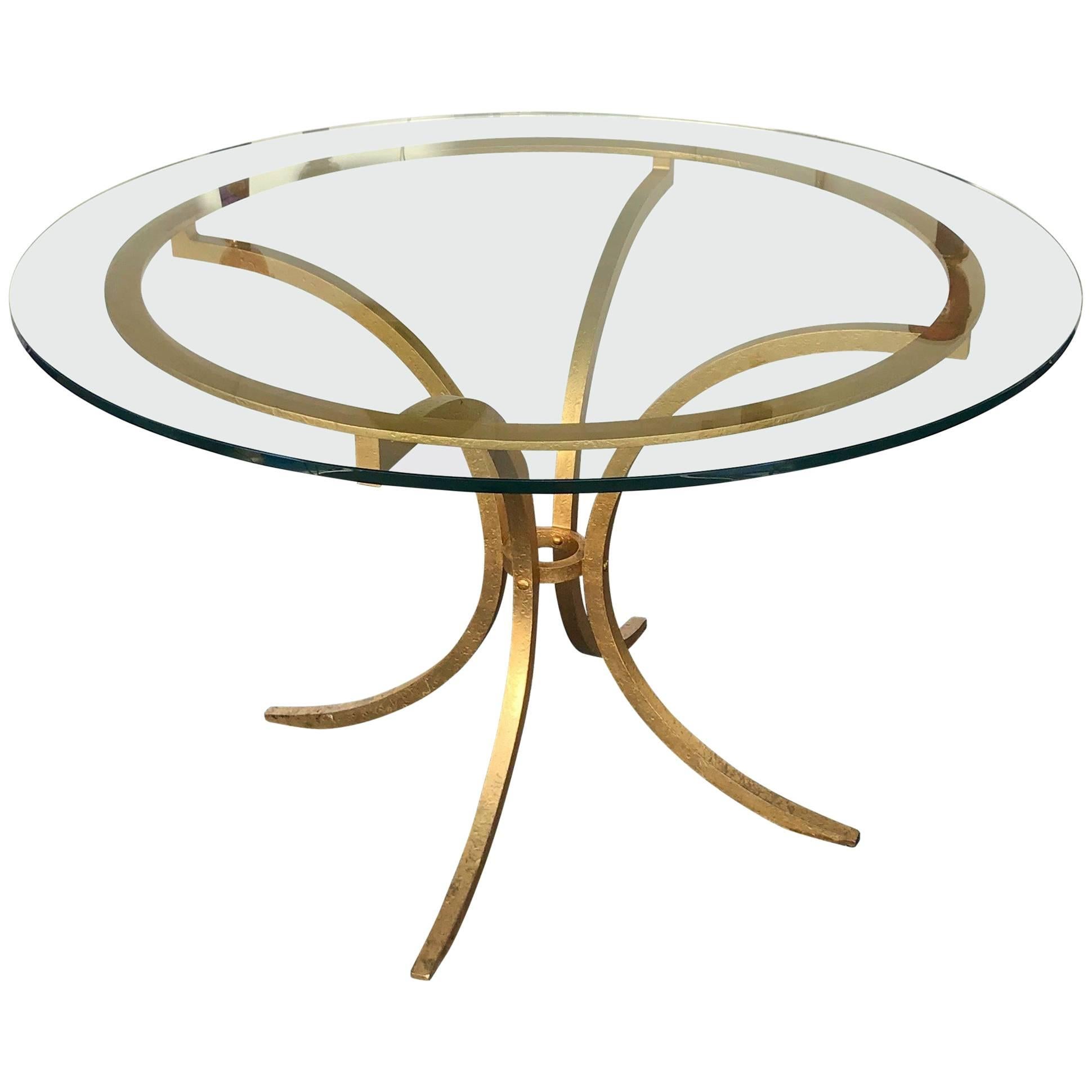 Table Wrought Iron Gold Leaf by Robert and Roger Thibier, France, 1960s