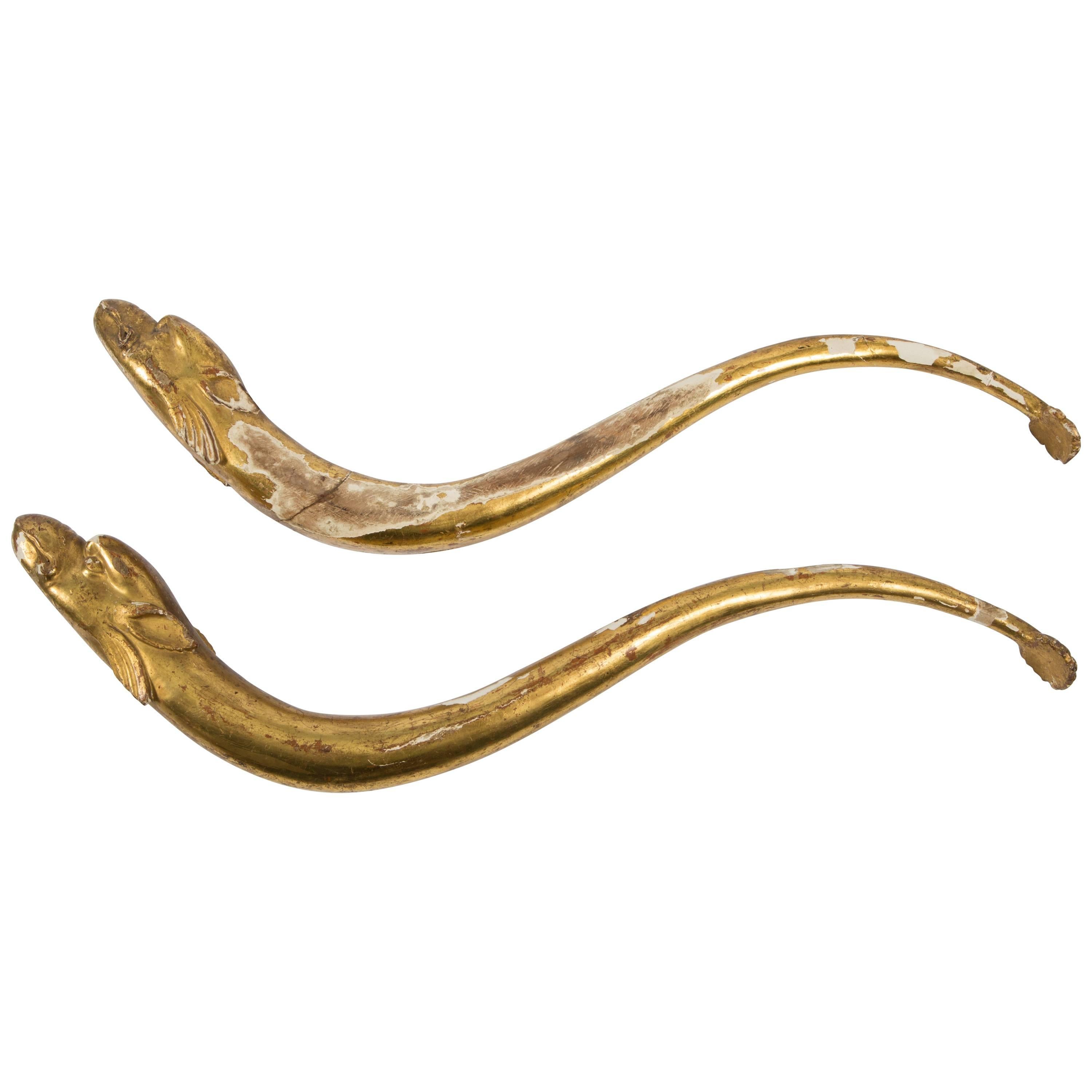 18th Century Pair of Gold Leaf Dolphin Shaped Ornaments  For Sale