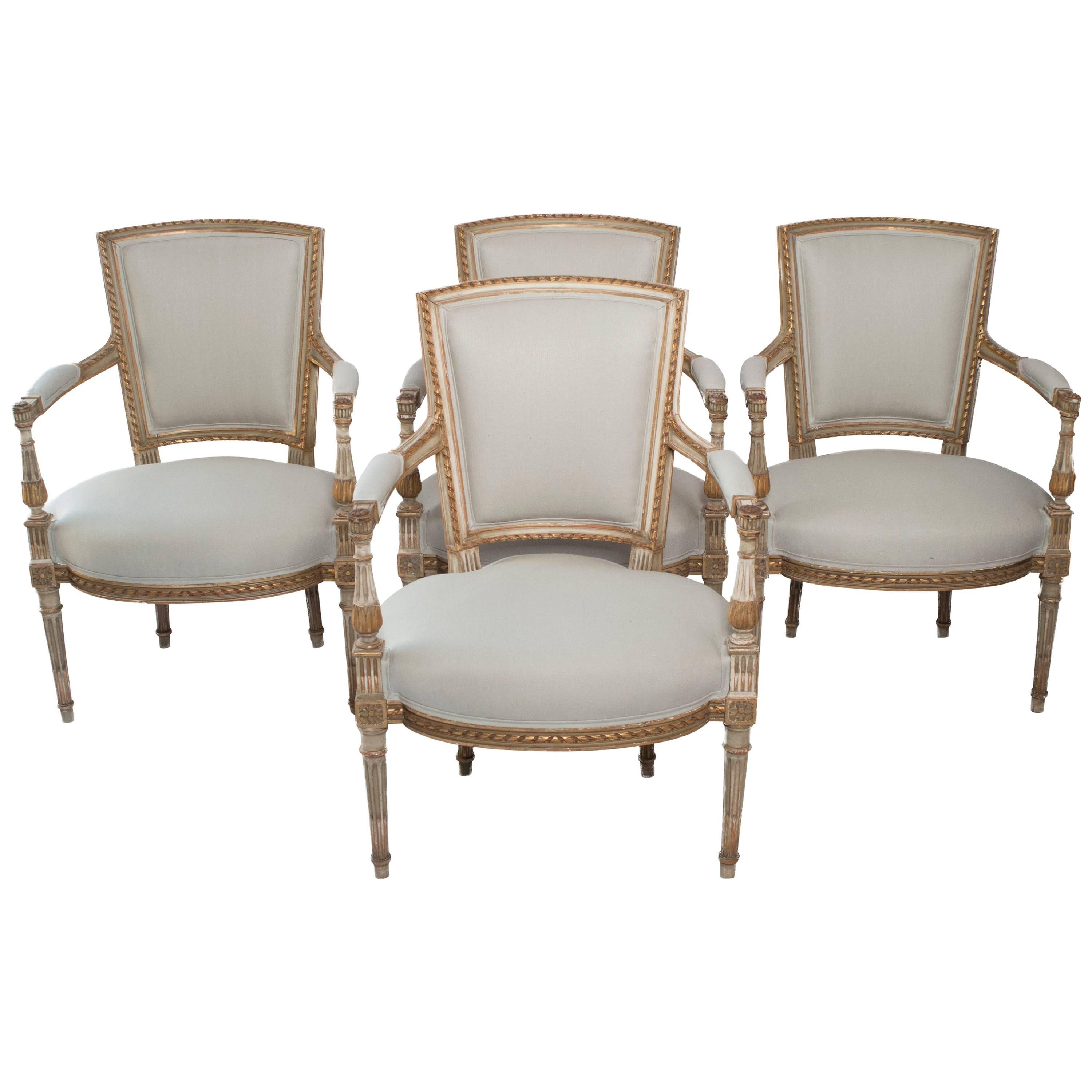 Set of Four Painted and Gilt Napoleon III Fauteuils For Sale