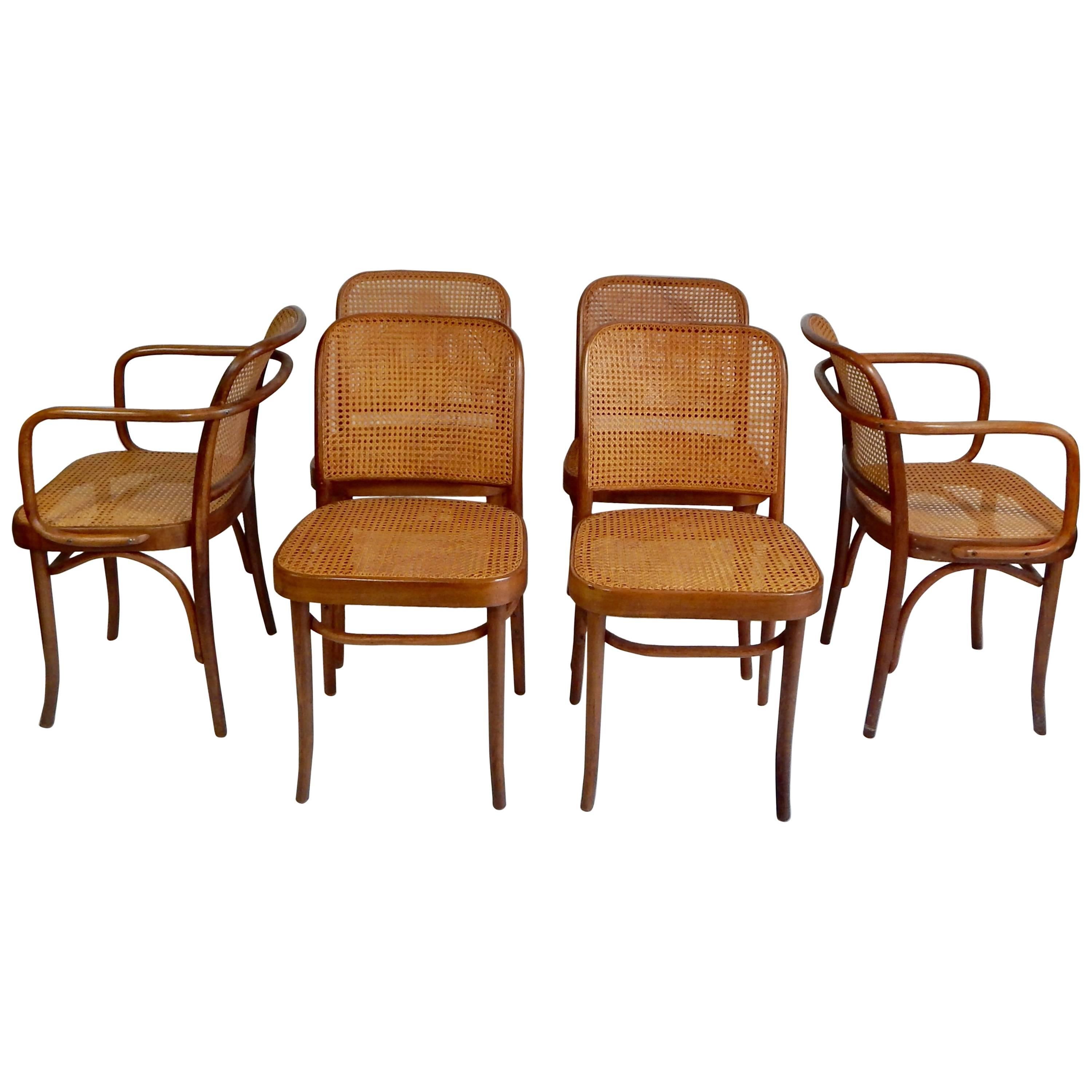 Original 1920s Josef Hoffmann Thonet Bentwood Cane Chairs, Poland