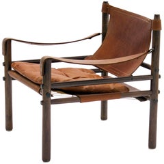 Vintage Arne Norell Sirocco Safari Chair in Cognac Leather, Sweden, 1964