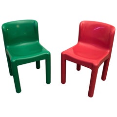Italian Side Chairs Red&Green "Model 4875" by Carlo Bartoli for Kartell, 1970s