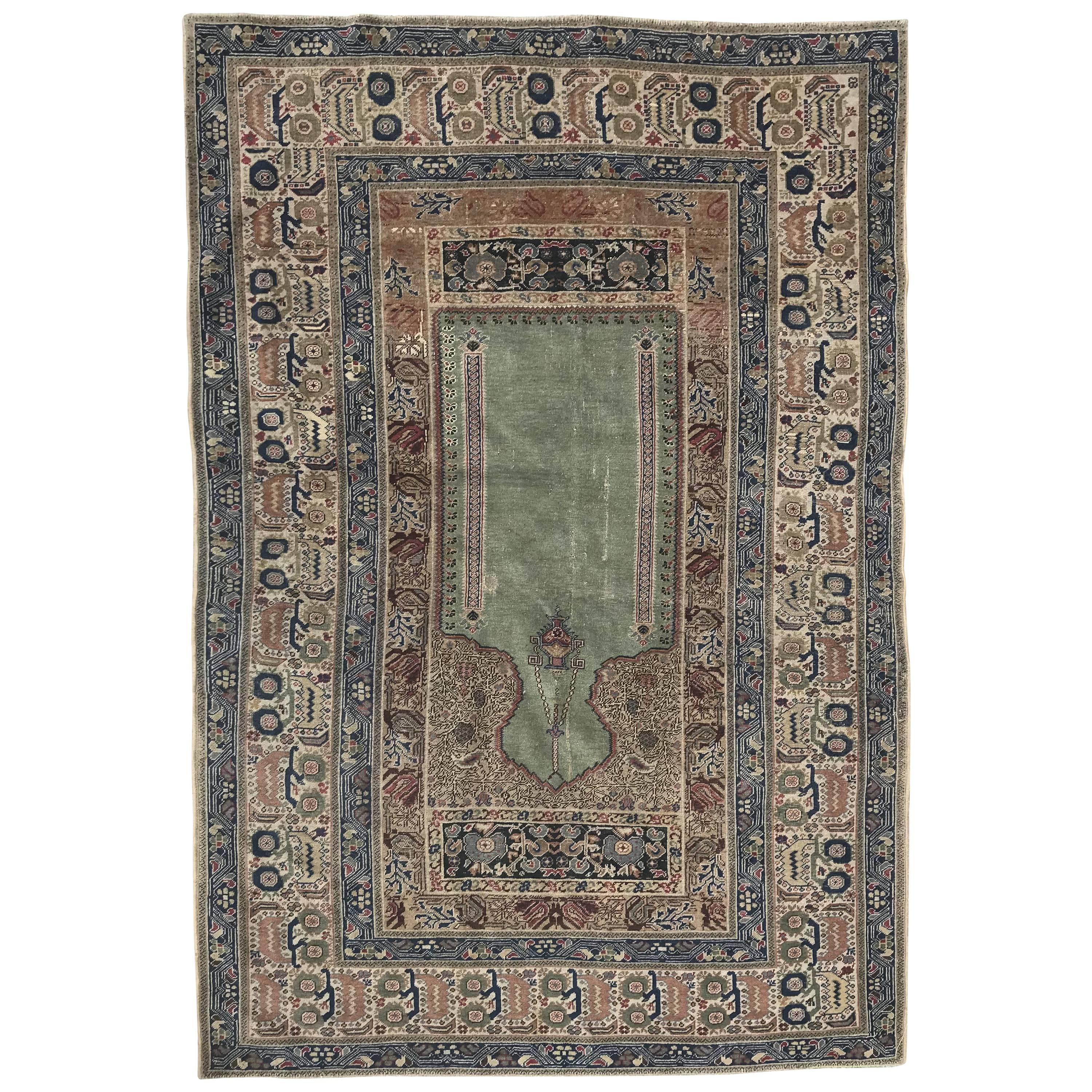 Antique Turkish Panderma 19th Century Prayer Rug