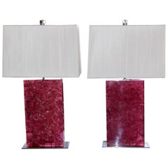 Crackle Resin Pink Lamps with Silk String Shades