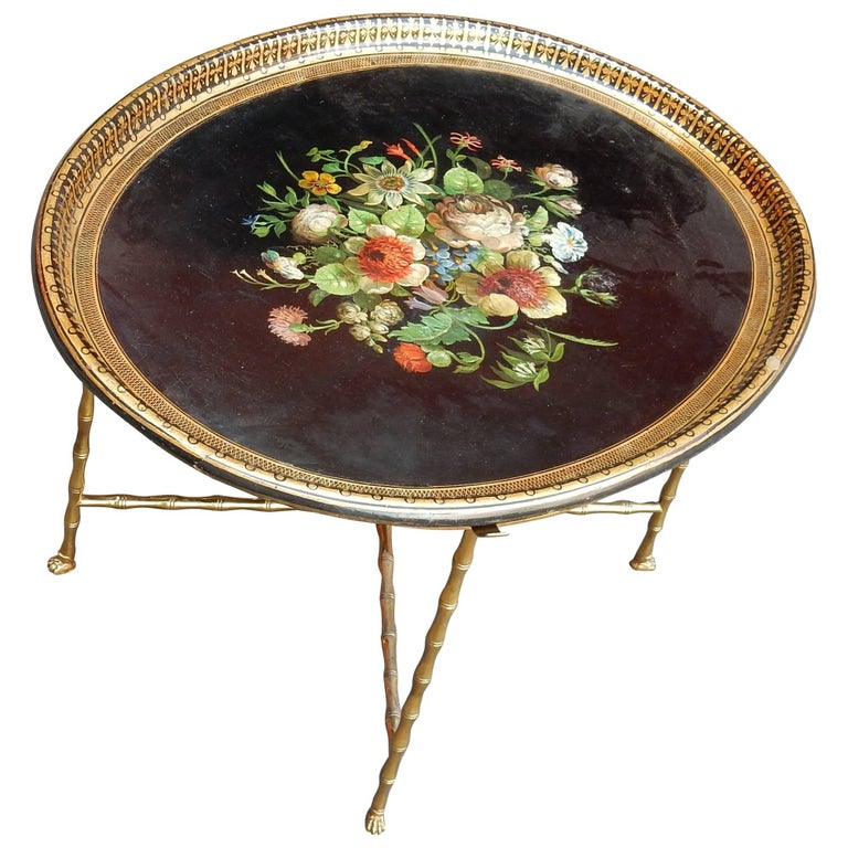 Coffee Table Tray Lacquer of China Maison Bagués in Brass Bambou Deco