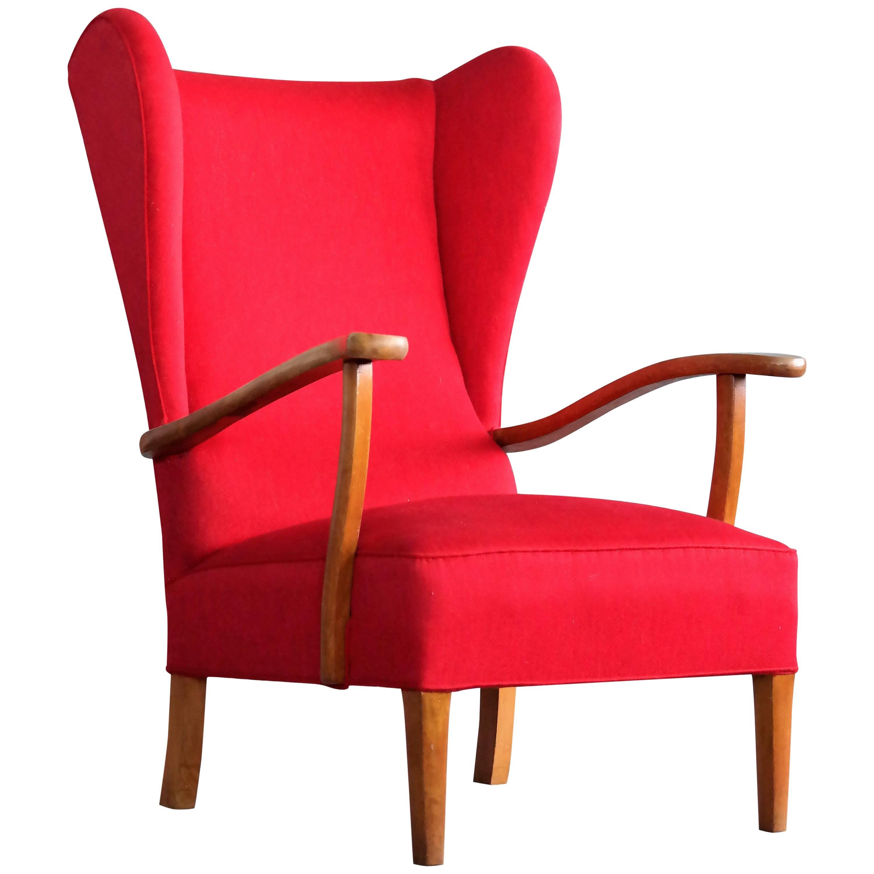 Danish Midcentury Wingback Lounge Chair Attributed to Fritz Hansen