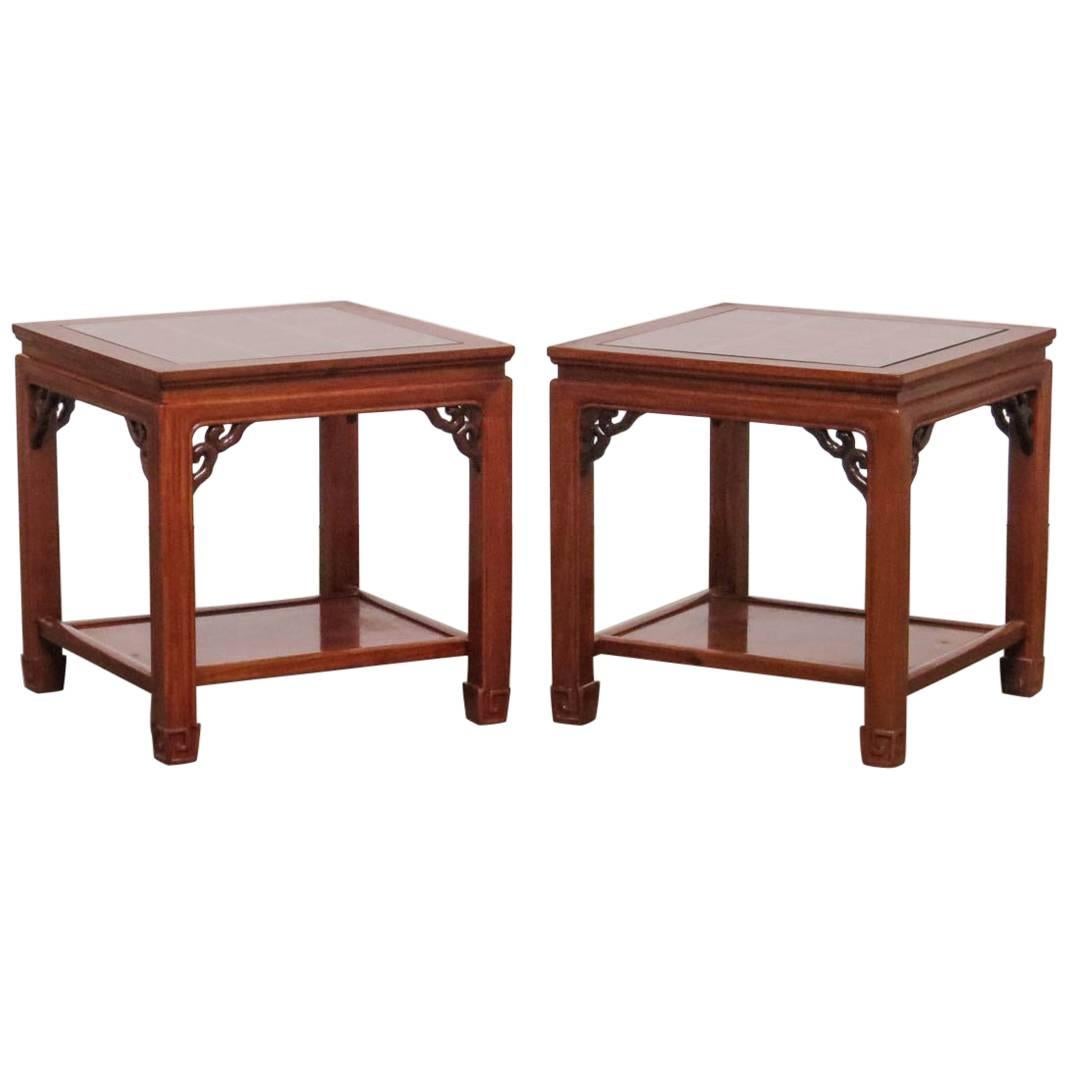 Pair of Chinese Carved Rosewood Side or End Tables