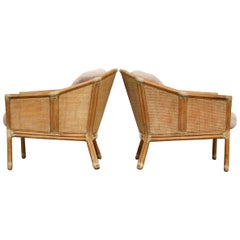 Pair of McGuire Geometric Bamboo Rattan Club Chairs