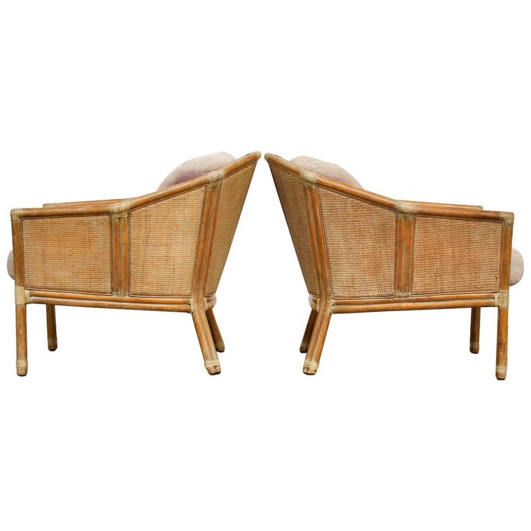 Pair of McGuire Geometric Bamboo Rattan Club Chairs at 1stDibs