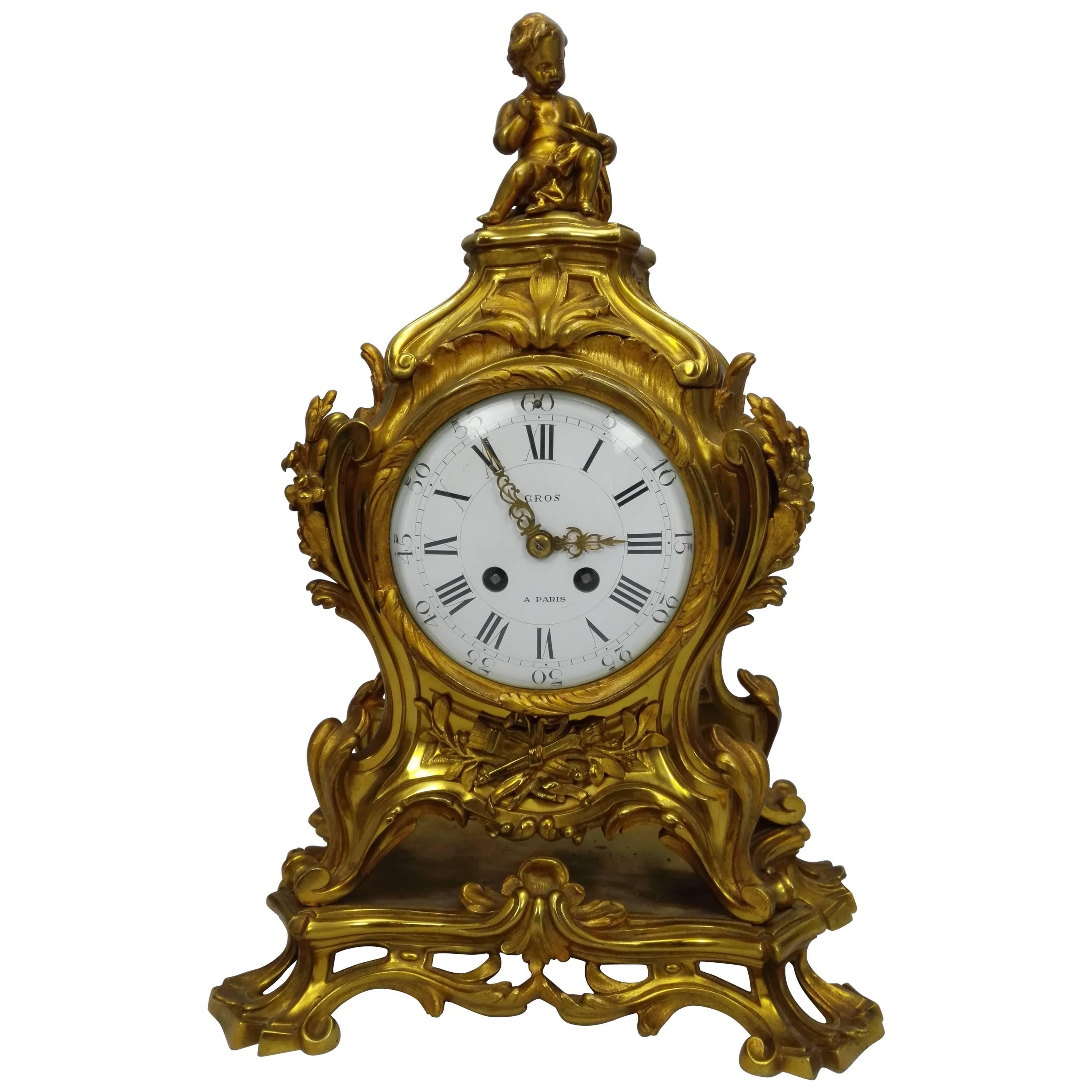 Napoleon Fire-Gild Bronze Cimney Clock by Jean-Louis-Benjamin Gros a Paris For Sale