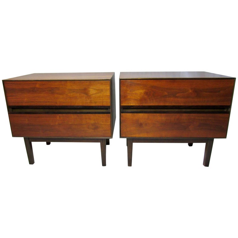 Walnut and Rosewood Nightstands by H. Paul Browning for Stanley