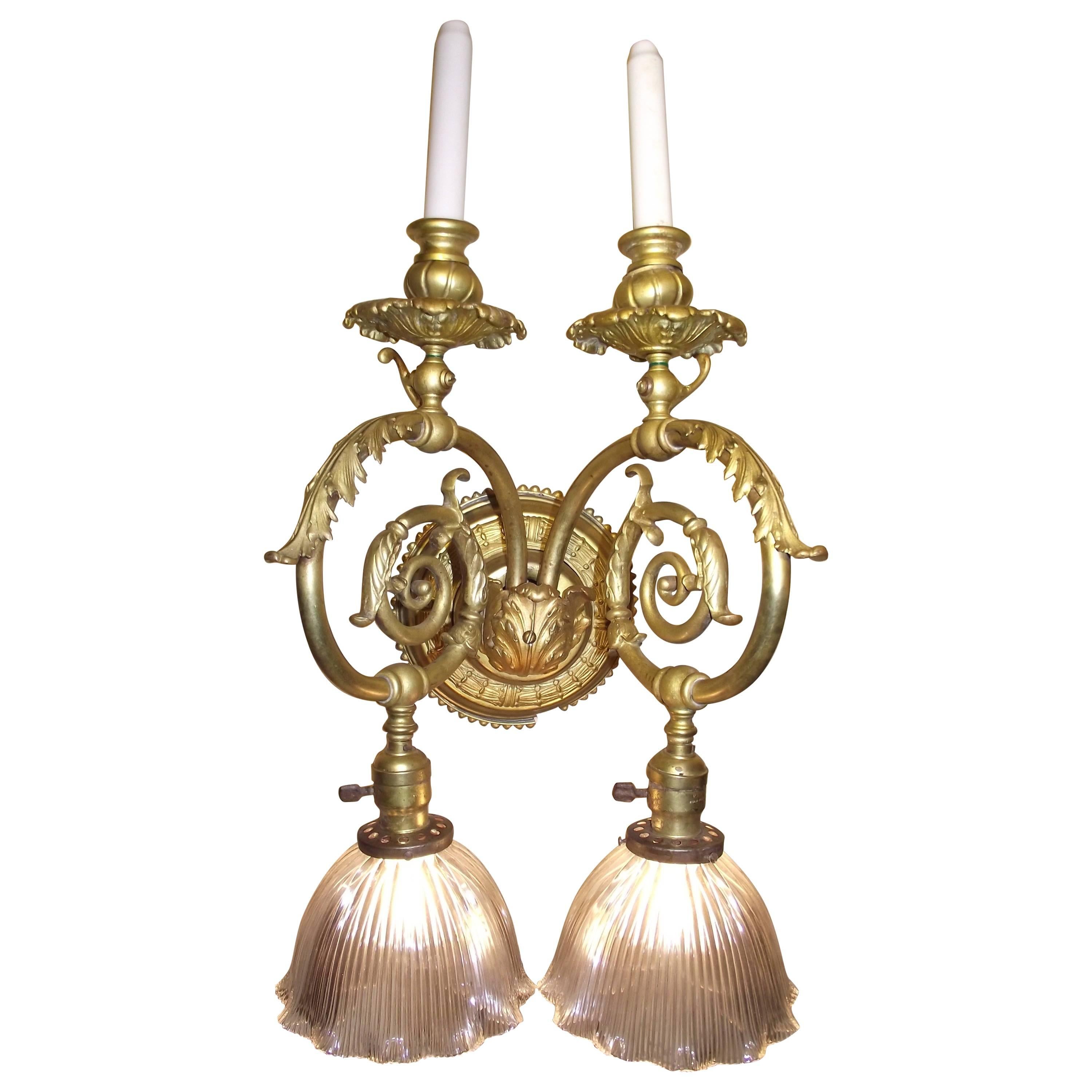 Victorian Gas/Electric Sconce Light, Large Original Working Condition For Sale