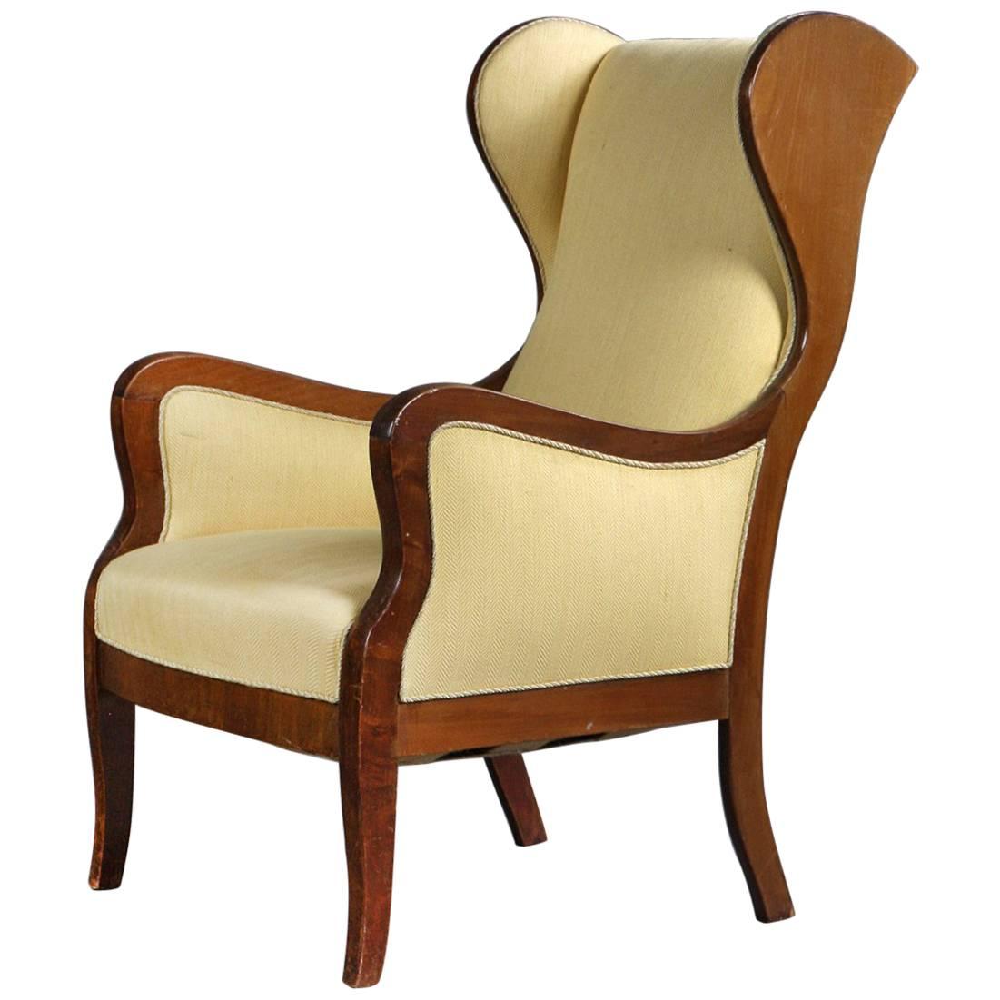Frits Henningsen Wingback Chair in Mahogany and Wool, Denmark 1940s