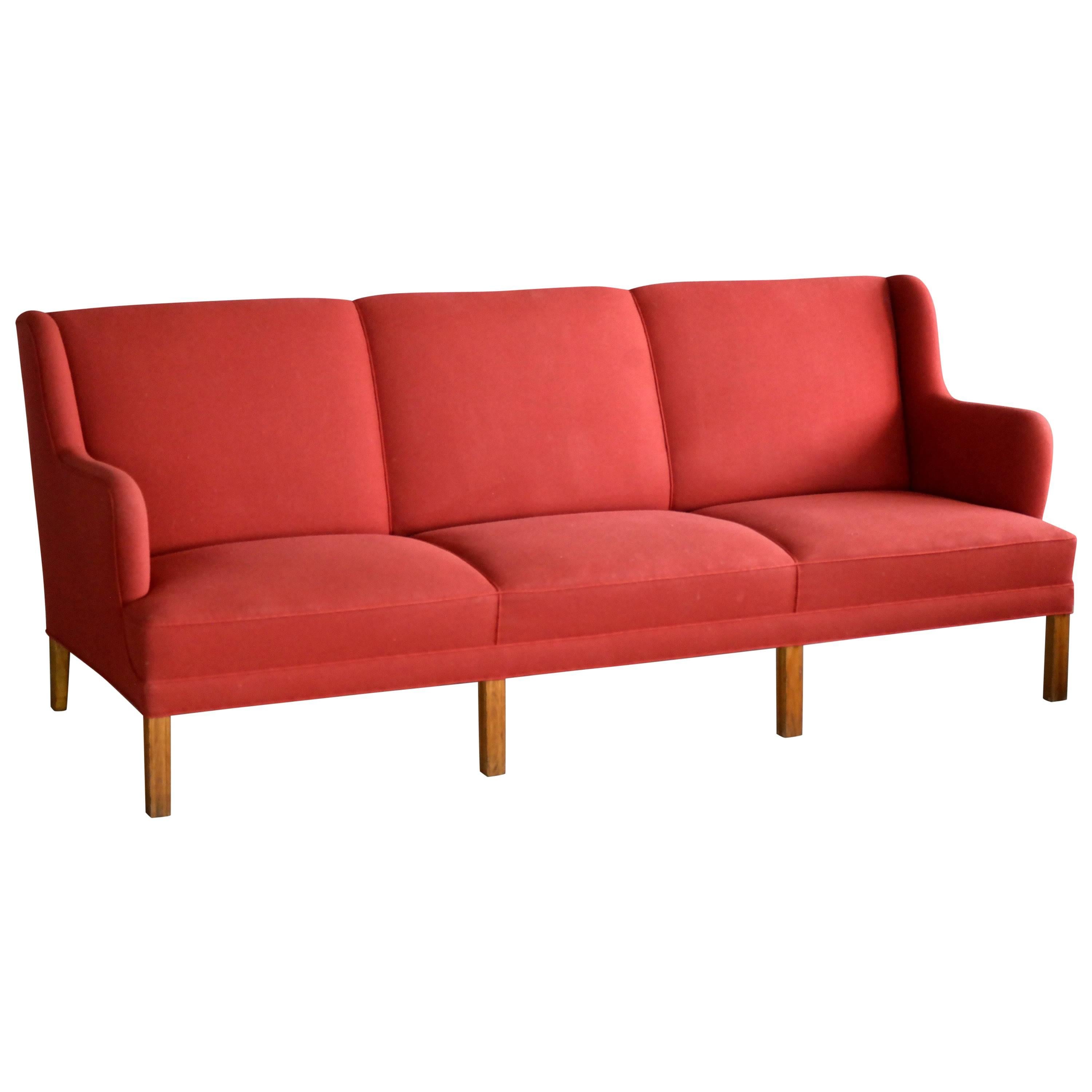 Kaare Klint Style Classic 1950 Danish Three-Seat Sofa by Master Frits Henningsen
