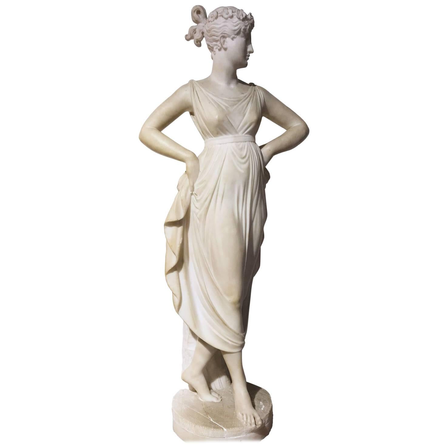 Italian Neoclassical Alabaster Sculpture of Dancer after Antonio Canova