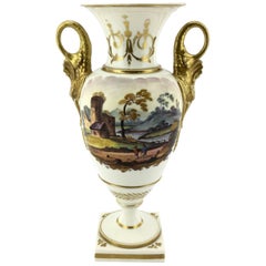 Antique Swansea Vase with Dolphin Handles and Scene, circa 1815