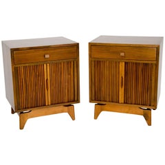 Pair of Midcentury Walnut Nightstands with Tambour Doors