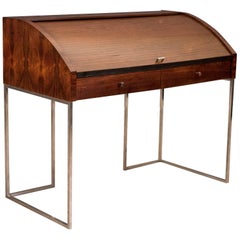 Vintage Chrome and Rosewood Tambour Roll Top Desk