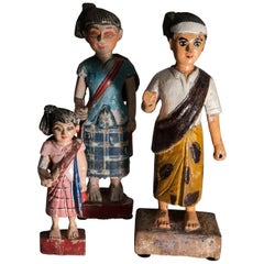 Group of Three Carved Nat Figures / Statues from Burma Painted, Mid-20th Century