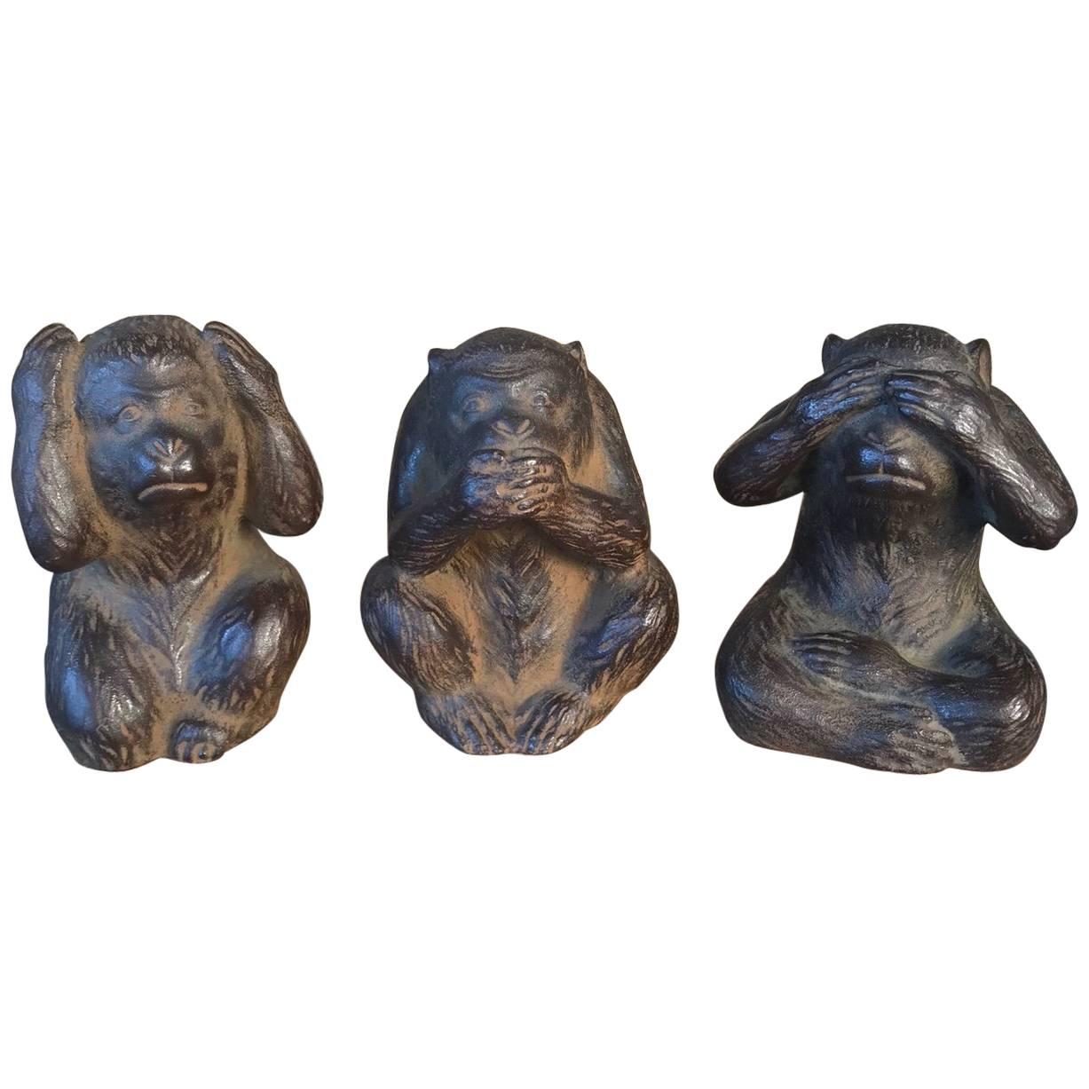 Japan Antique Monkeys Bronze Set Three See, Hear, Speak No Evil Meiji
