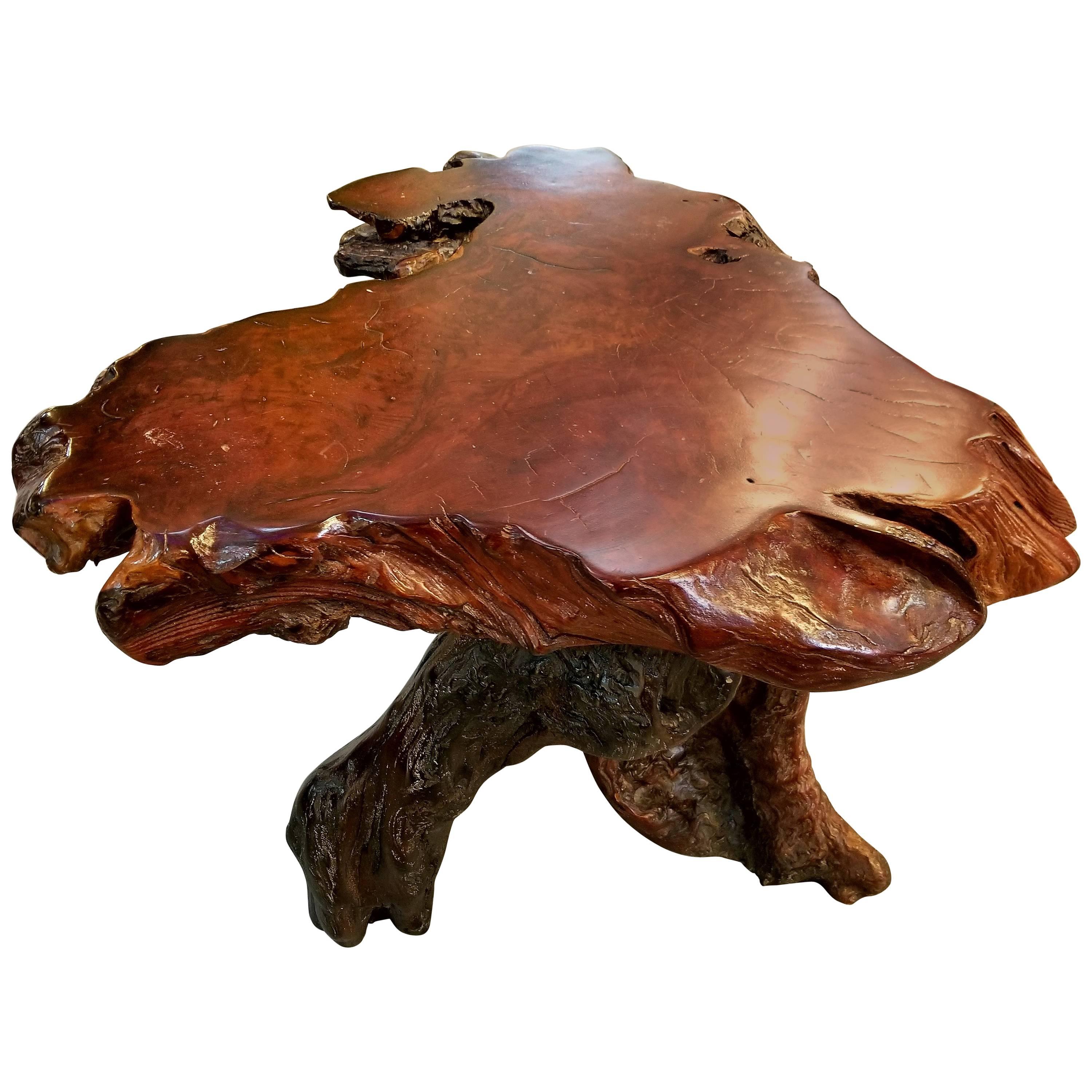 Vintage Redwood Burl and Driftwood End Table