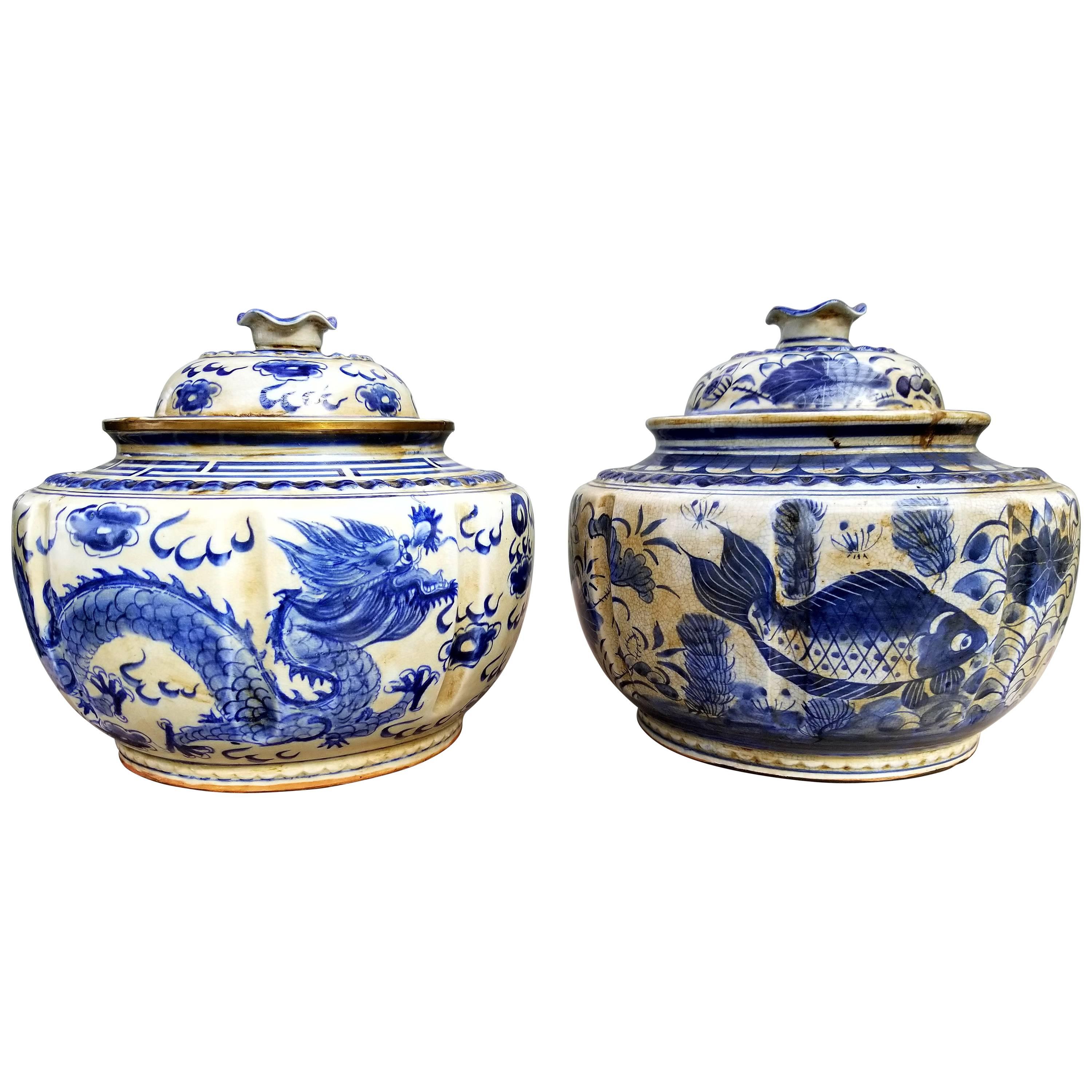 19th Century Chinese Blue and White Ginger Jars For Sale