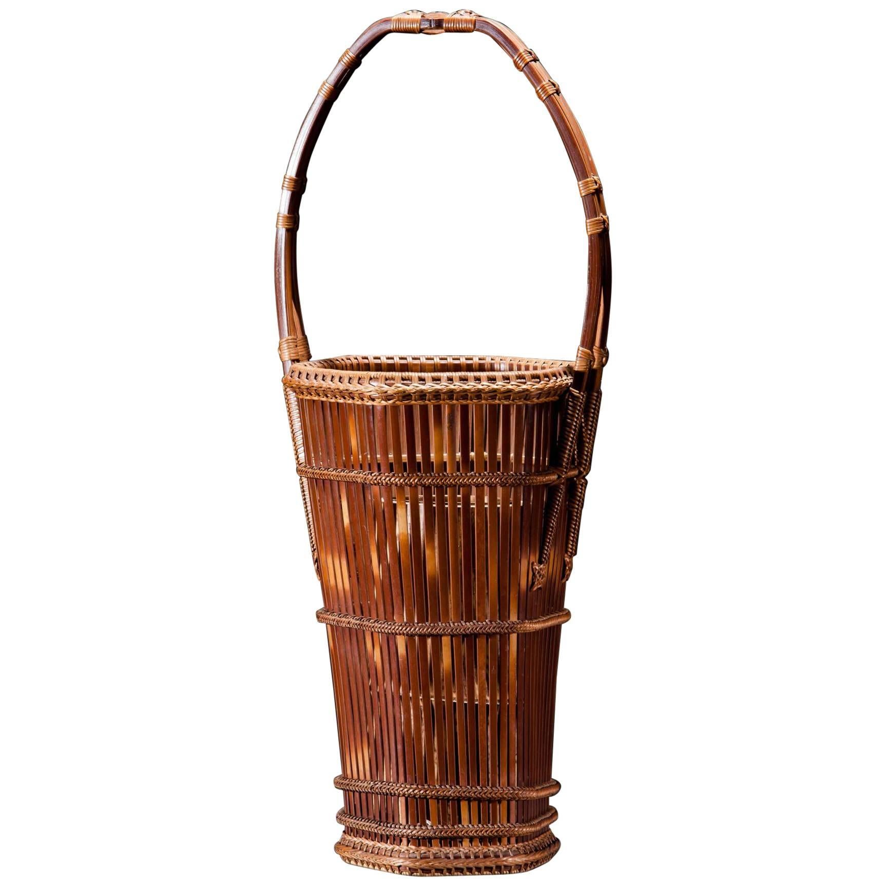 Basket with Handle Bamboo, Japan For Sale