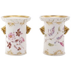 Pair of Coalport Vases with Birds Head Handles, Strawberries, circa 1830