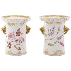 Pair of Coalport Vases with Birds Head Handles, Strawberries, circa 1830