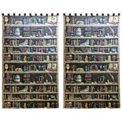 Pair of Used Fornasetti, Italy "Libreria" Fabric Drapery Panels