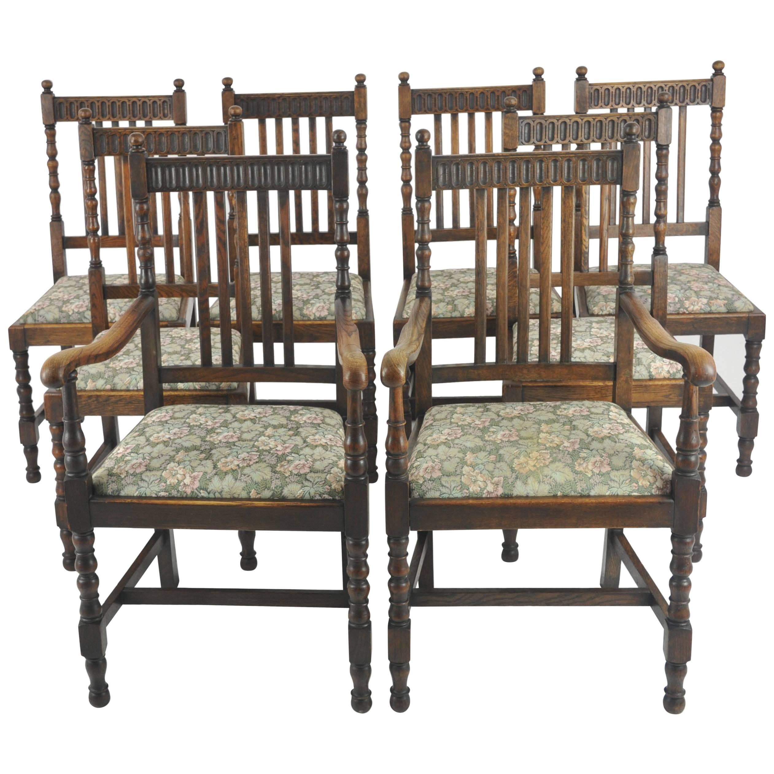 Antique Dining Chairs, 8 High Back Chairs, Oak, France, 1900 GREATLY REDUCED!!