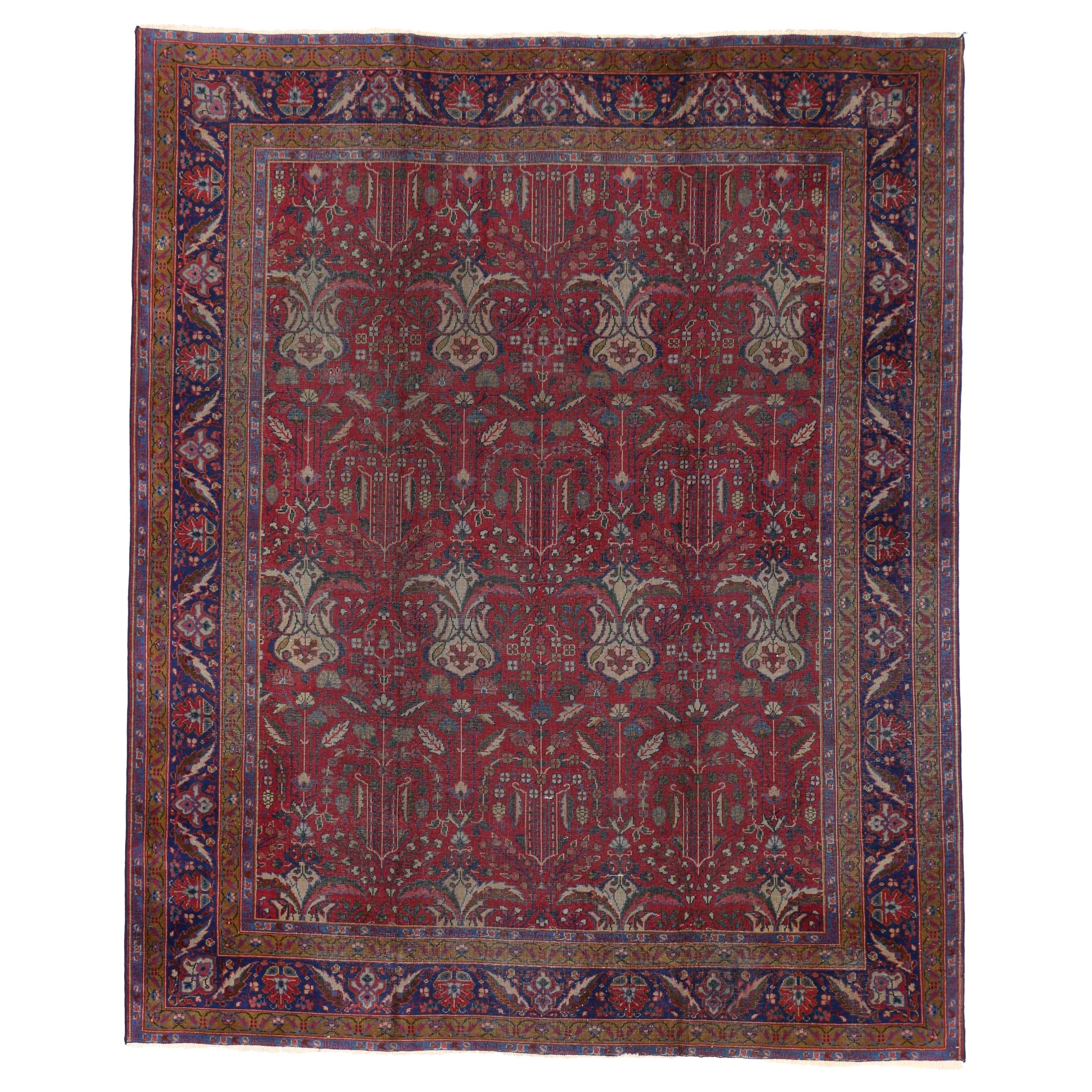 Tapis indien ancien avec style victorien traditionnel et design moghol