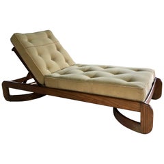 Reclining Wooden Chaise in Mohair