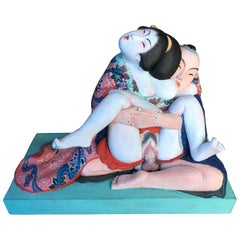 Japanese Fine Hand-Carved Shunga Erotic Folk Sculpture, Signed and Boxed