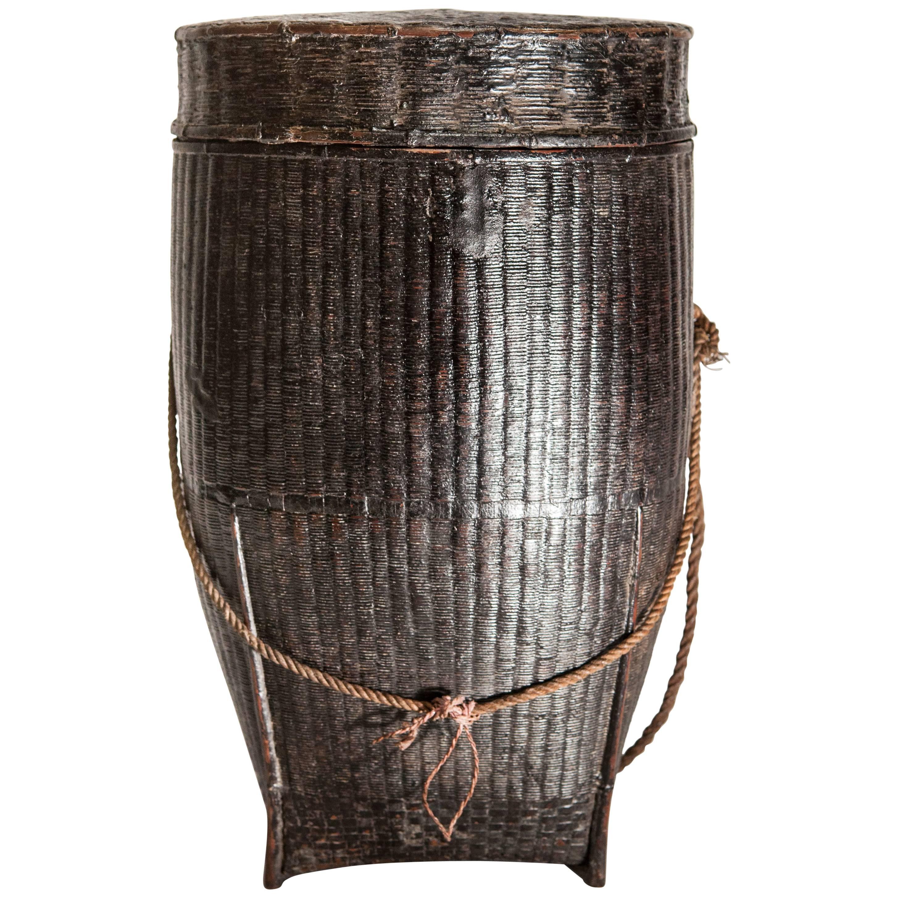 Tribal Storage Basket with Lid and Lacquer, Karen of Burma, Mid-20th Century
